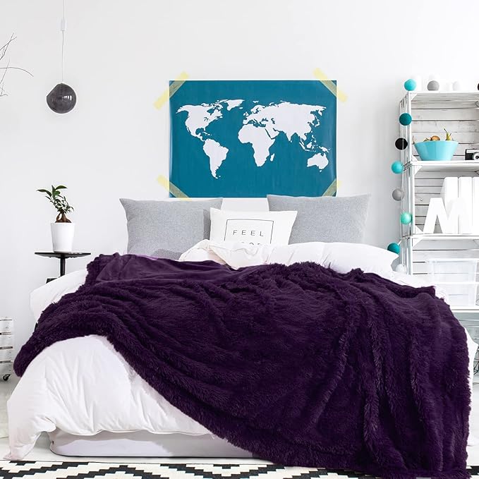 GONAAP Fuzzy Faux Fur Throw Blanket Purple Super Soft Cozy Plush Fuzzy Shaggy Blanket for Couch Sofa Bed (Purple, Throw(40"x50"))-Ruum Studio Home