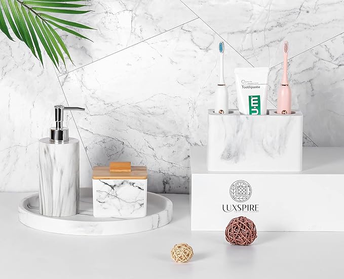 Luxspire Toothbrush Holder, 3 Slots Electric Toothbrush and Toothpaste Holder, Bathroom Countertop Storage Bathroom Accessories Toothbrush Stand for Vanity Counter Organizer Caddy - Gravel White-Ruum Studio Home
