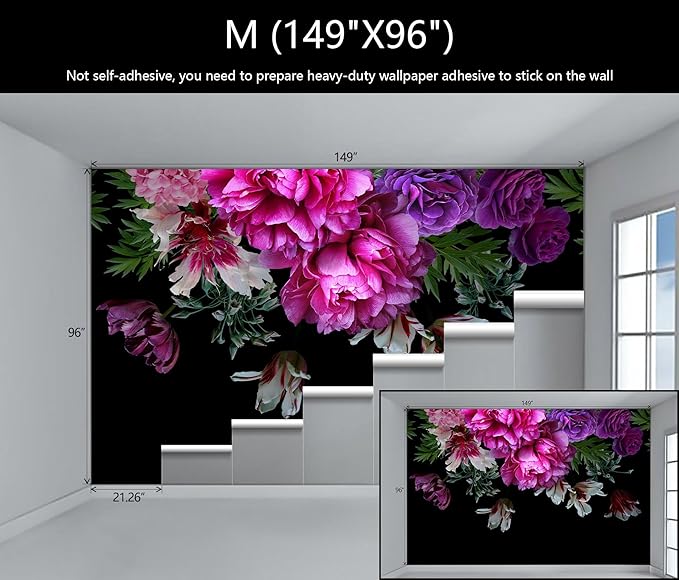 WFBHUA-Purple Peony Floral Wallpaper Tropical Botanical Leaf Rose Flower Wall Mural for Bedroom(Not Peel and Stick)-Ruum Studio Home