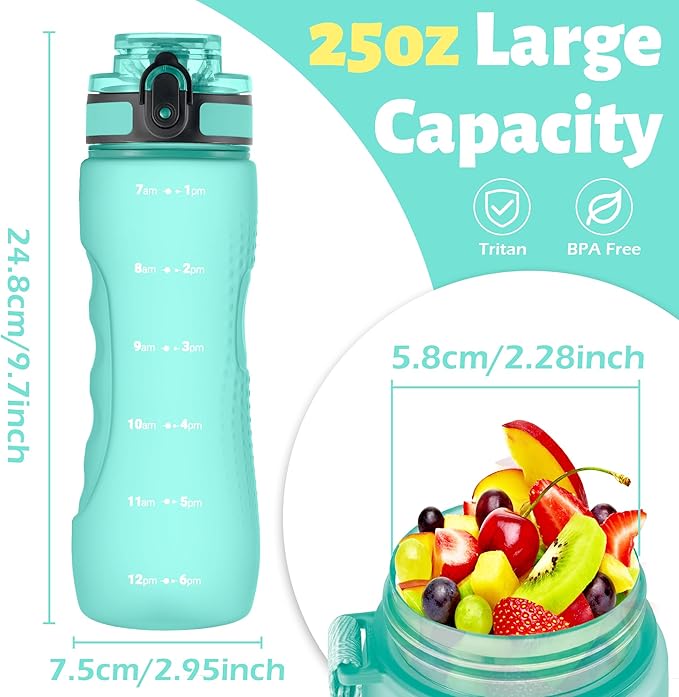 OLDLEY 25 oz Water Bottle, Motivational Water Bottle with Time Marker, Sports Water Bottle With Strap, Leakproof & BPA Free Large Water Bottles for School, Gym, Travel, Outdoor, Tritan,Green-Ruum Studio Home
