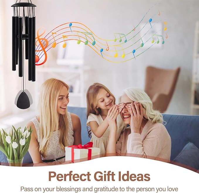 Wind Chimes for Outside, Large Aluminum Wind Chimes – Deep Tones & Soothing Melodies Ideal for Garden, Patio Decor, and Windchimes Outdoors for Loss of Loved One (32'' Black)-Ruum Studio Home