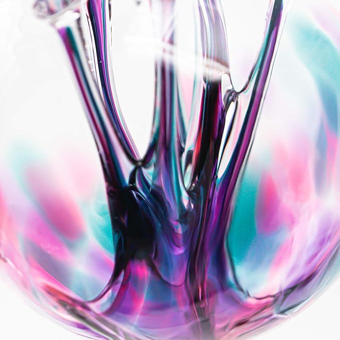 Luke Adams Glass | 3" Mini Glass Tree of Life | Handmade Ornament | Hanging Garden Gazing Ball | Indoor Outdoor Home Décor | (Pink Violet Teal)-Ruum Studio Home