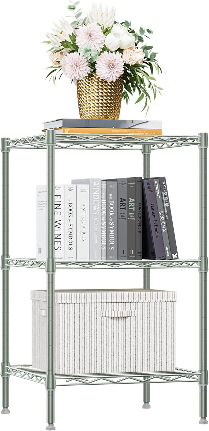 750 lbs 3-Shelf Storage Shelves Wire Shelving Unit Standing Metal Rack for Small Places Narrow Wire Rack for Bathroom, Green 13.8 D x 13.8" W x 25.5" H-Ruum Studio Home