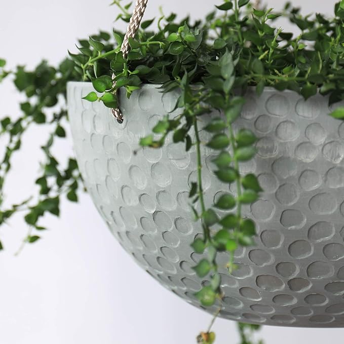 LA JOLIE MUSE Hanging Planters for Indoor Plants, Medium Hanging Planters with Drain Holes, Outdoor Hanging Flower Pots, Storm Gray, Honeycomb (10 Inch, Set of 2)-Ruum Studio Home