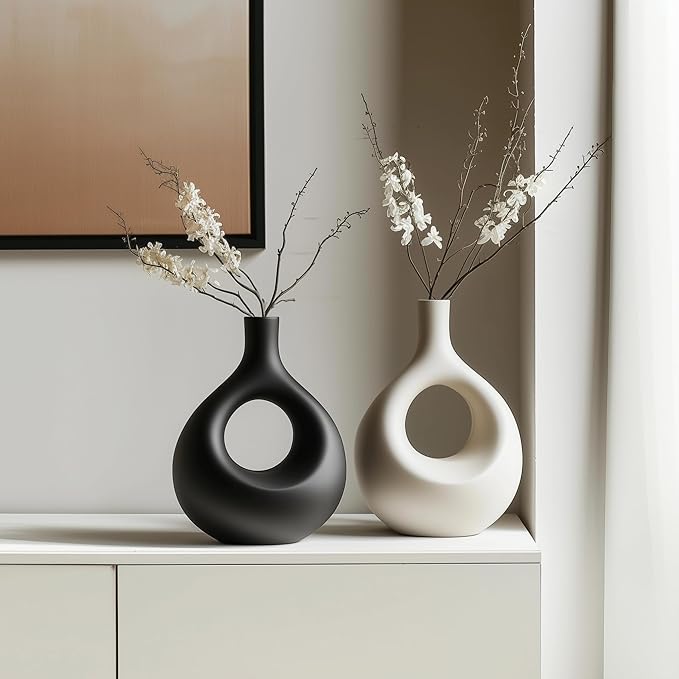 NOBULA Ceramic Bagel Vases C5 – Thoughtful for Mom – Elegant Set of 2 for Living Room, Bedroom or Table – Modern Home Decor She’ll Love – Perfect for Flowers & Plants-Ruum Studio Home