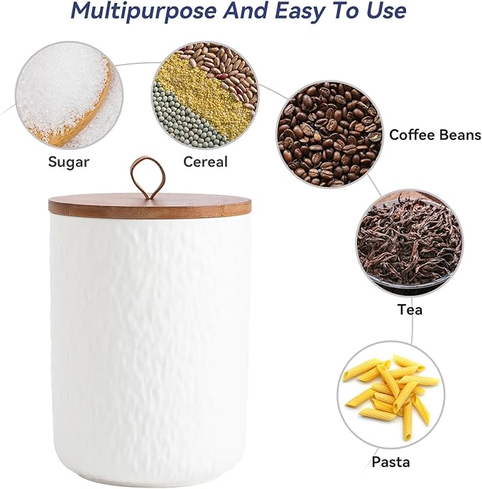 Kitchen Canisters for Countertop, Ceramic Coffee Canisters with Airtight Lids Food Storage Jars Sugar Container for Kitchen Counter Tea, Coffee Beans, Spice (#001White-Set of 3)-Ruum Studio Home
