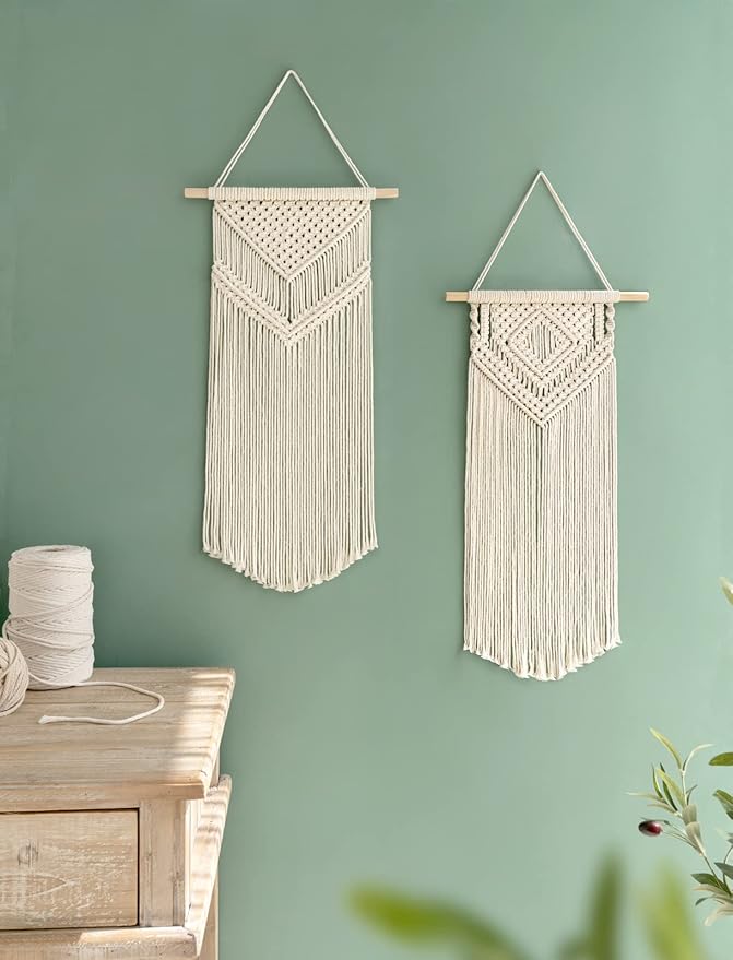 Dahey 2 Pcs Macrame Wall Hanging Woven Tapestry Wall Art Decor - Beautiful for Boho Home Decor, Apartment, Nursery, Party Decorations, 26" L×13" W, Medium-Ruum Studio Home