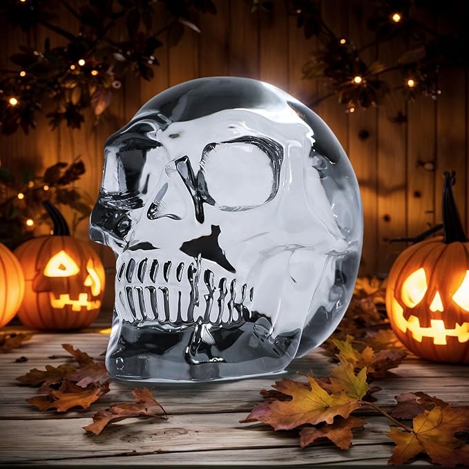 Model Statue for Home Décor Crystal Skull Decorative Figurine Gifts for Women Husbands Halloween Head Figurine Decoration Gift (Silver Skull)-Ruum Studio Home