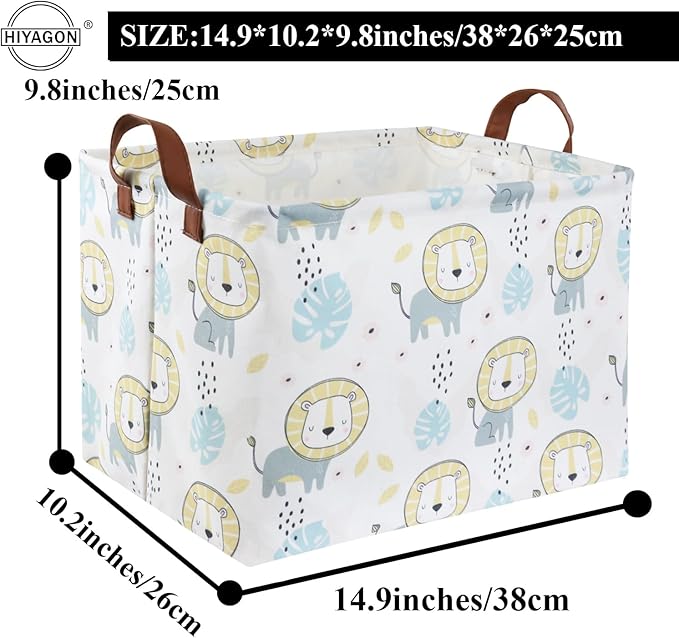 HIYAGON Baby Storage Baskets kids Toy Basket for Boy and Girls Gift Basket Empty Cute Storage Bin Organizer Box Rectangular Animal Room Decor for Books(Lion)-Ruum Studio Home
