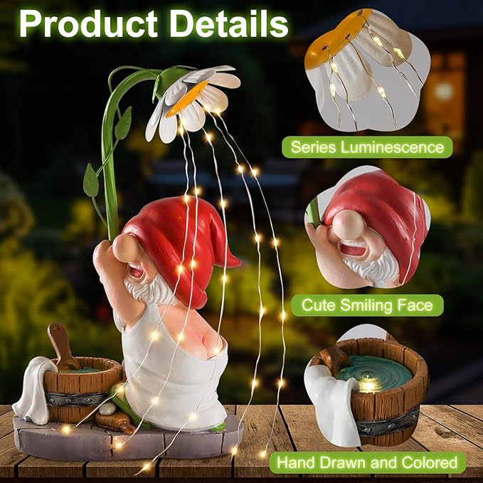 WINTS Garden Gnomes Outdoor Statue with Solar Lights,Bathing Funny Gnome Solar Garden Decorations for Lawn, Balcony,Yard,Patio Gnome Gifts for Mom-Ruum Studio Home
