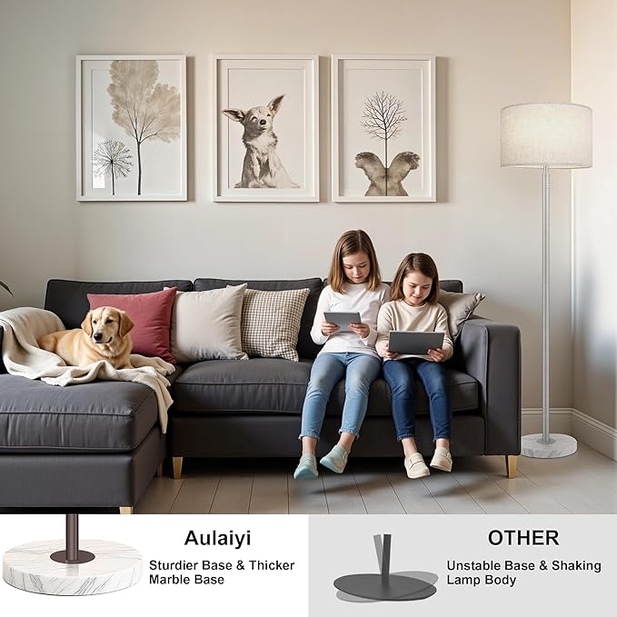 Floor Lamp for Living Room,Dimmable Gold Floor Lamp,Modern Standing Lamp with Marble Base,Tall Standing Lamp for Bedroom, Reading,Office & Kids' Room,LED Bulb Included(Brown)-Ruum Studio Home
