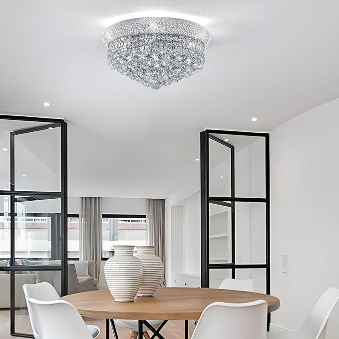 7-Light Crystal Flush Mount Chandelier Ceiling Light Fixture for Living Room Dining Room Bedroom Foyer Entryway Hallway Closet Bathroom (Chrome D18)-Ruum Studio Home