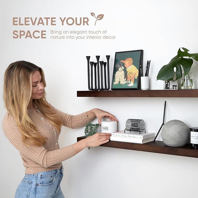 Homeforia Walnut 60 inch Floating Shelf, High End Solid Real Wood 60inch Long Floating Shelf for Wall, Dark Brown Wooden 60in Large Floating Shelves, Heavy Duty Bracket, 60 X 6.5 X 1.75 inch, Set of 2-Ruum Studio Home