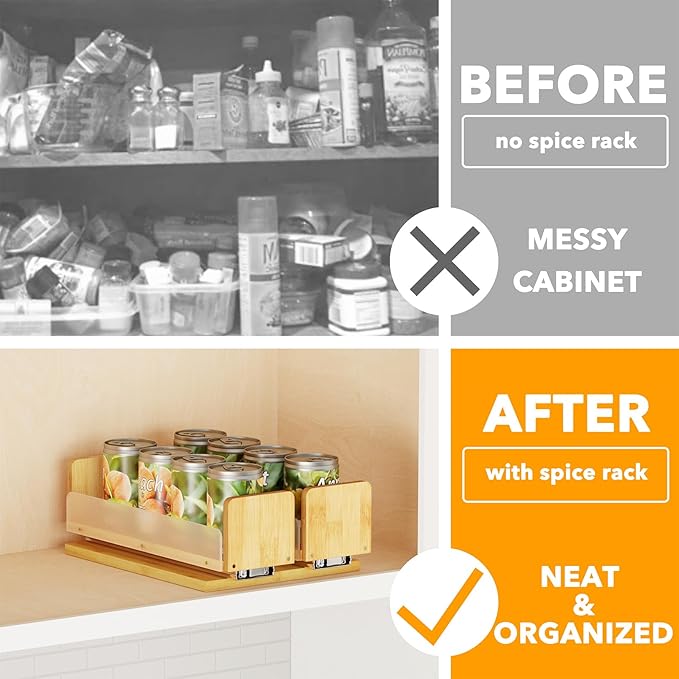 SpaceAid Bamboo Pull Out Spice Rack Organizer for Cabinet, Heavy Duty Slide Out Seasoning Kitchen Pantry Sliding Vertical Organization, 7.3" Wide, 2 Drawers(3" Wide), 1-Tier, Natural-Ruum Studio Home