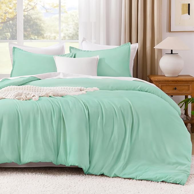Litanika Comforters Mint Green King Size, 3 Pieces Lightweight Solid Bedding Set & Collections, All Season Fluffy Bed Set (104x90In Comforter & 2 Pillowcases)-Ruum Studio Home