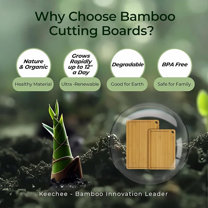 Chopping Board 2-Pcs Natural Bamboo Cutting Board With Juice Channels & Knife-Friendly Finish For Versatile Kitchen Use, Ideal Charcuterie & Chopping Multi-Use-Ruum Studio Home
