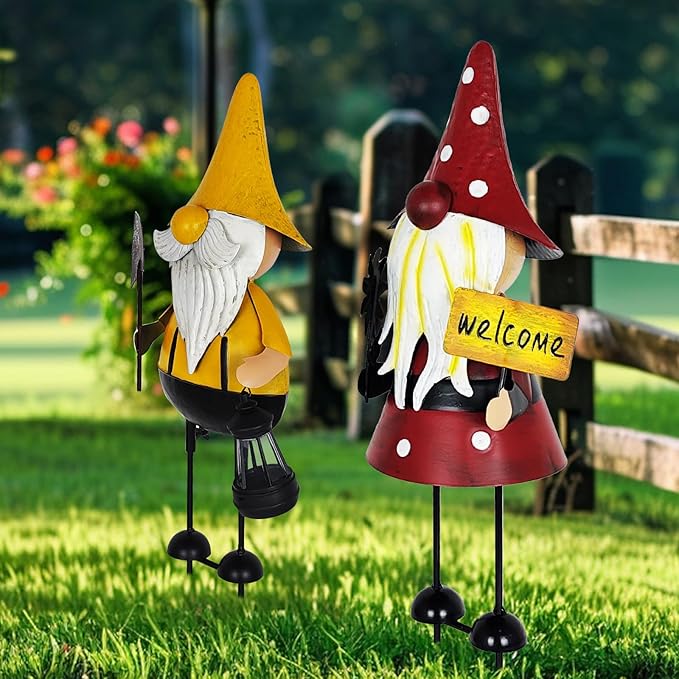 HONGLAND Metal Gnome Yard Art -18 Inch Metal Gnome Statue Garden Decor -3D Garden Outdoor Decorations -Christmas Holiday Lawn Patio Yard Garden Decor-Ruum Studio Home