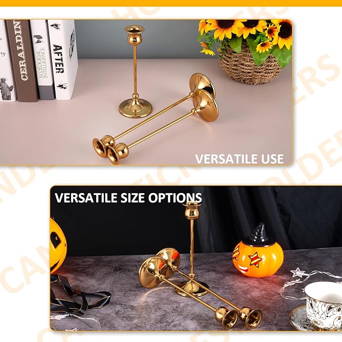 Taper Candle Holder Tall Vintage Metal Candlestick Holders Candle Stick Candelabra for Halloween Thanksgiving Christmas Holiday Wedding (Gold, 2 Sets (6 pcs))-Ruum Studio Home