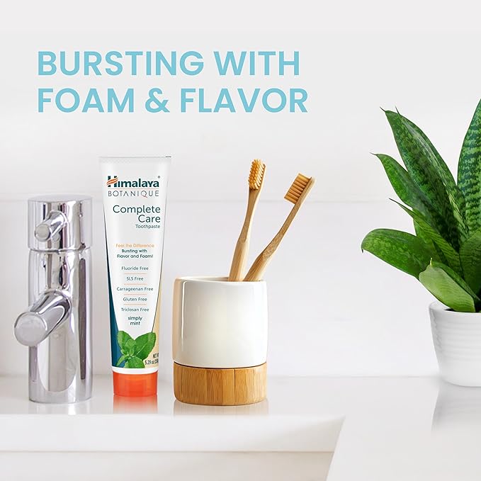 Himalaya Botanique Complete Care Toothpaste, Herbal, Mint Flavor, Fights Plaque, Freshens Breath, Fluoride Free, No Artificial Flavors, SLS Free, Cruelty Free, Foaming, 5.29 Oz, 4 Pack-Ruum Studio Home