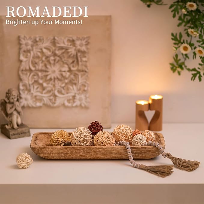 Romadedi Decorative Bowls for Home Decor, Wooden Dough Bowl for Decor, 16" Large Wood Bowl for Kitchen Table Centerpieces, Long Narrow Wooden Tray for Dining Table Decor Centerpiece-Ruum Studio Home