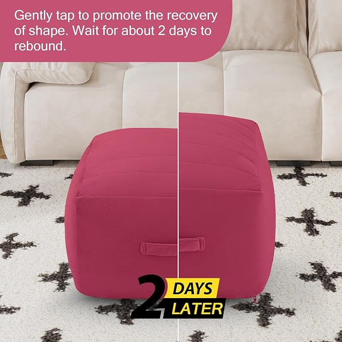 MeMoreCool Square Stuffed Pouf Ottoman Foot Rest, Floor Pouf Foot Stool with Foam Chunk Filling, Soft Stuffed Ottoman Footrest for Living Room-Ruum Studio Home