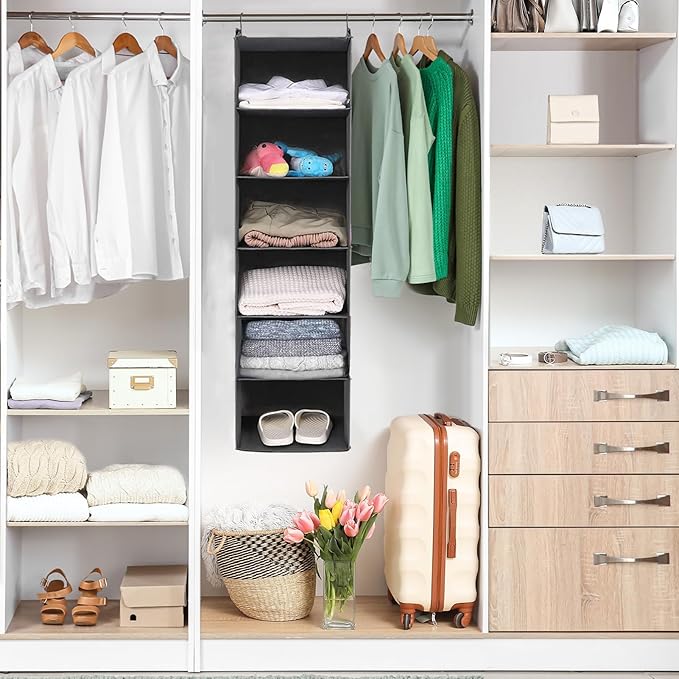 MAX Houser 6 Tier Shelf Hanging Closet Organizer, Closet Hanging Shelf with 2 Sturdy Hooks for Storage, Foldable (Grey)-Ruum Studio Home