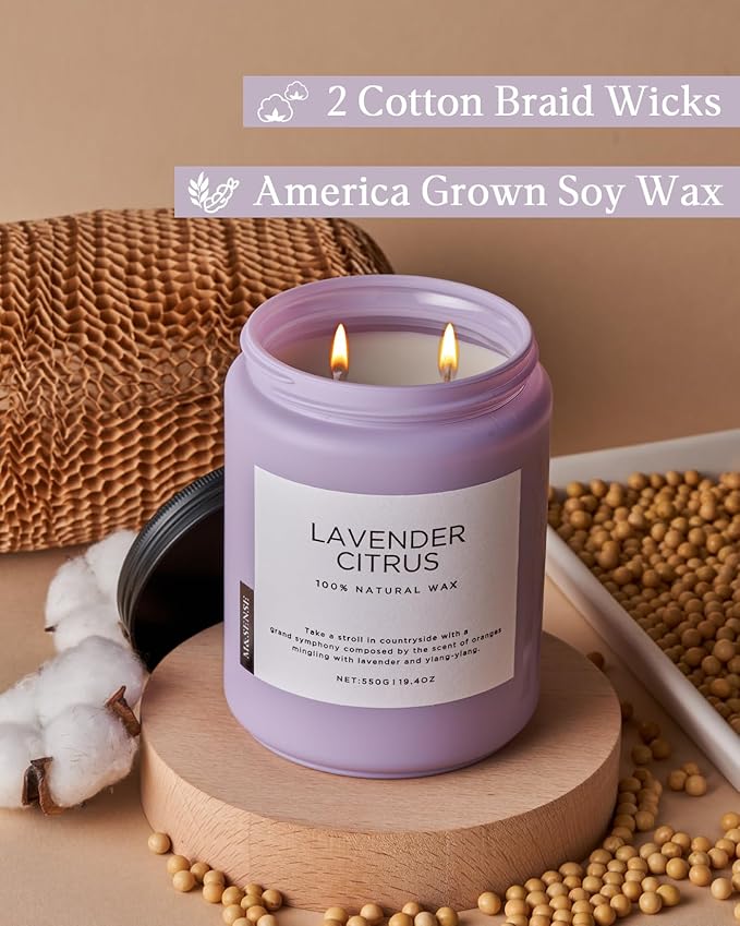 M&SENSE Lavender Citrus Candles, 19.4oz 110H Burn Time Large Natural Soy Candles for Home Scented, Stress Relief Aromatherapy Gifts for Mom Friends Teacher & Spa, Bath, Yoga-Ruum Studio Home