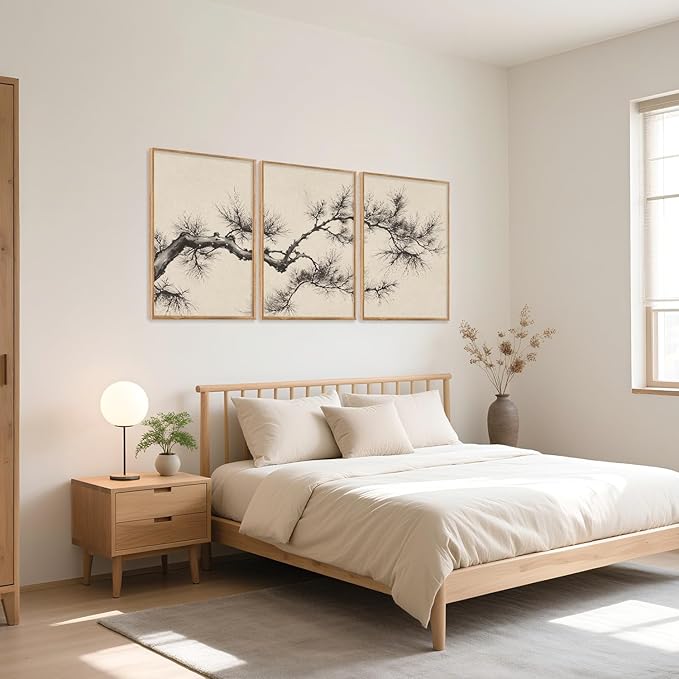 HPNIUB Vintage Sketch Pine Tree Framed Canvas Wall Art Set, Brown Antique Tree Branch Wall Decor, Nature Botanical Art Print, Modern Landscape Pictures for Living Room, Bedroom, Office- 16 x24 x3-Ruum Studio Home