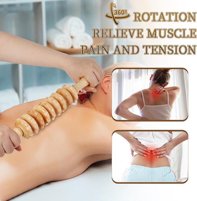 Liitrton Manual Wooden Fascia Massage Roller Trigger Points for Release Cellulite Sore Muscle Blasting (White+Red)-Ruum Studio Home