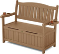 YEFU Outdoor Storage Bench for Patio: Heavy Duty Garden Bench with 96° High Backrest & Oversized Seating - HIPS Weatherproof Patio Bench with Storage for Porch Park Backyard, Teak-Ruum Studio Home