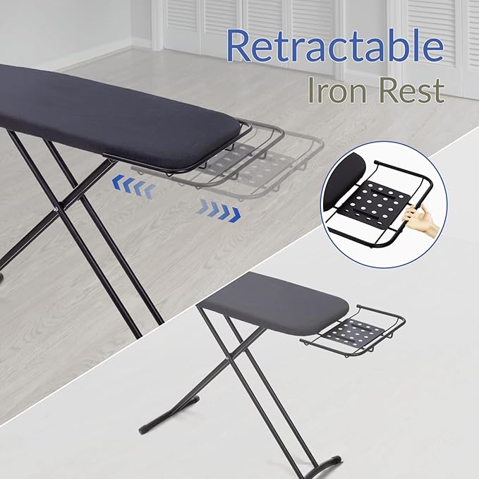 Ironing Board 48" x 15" with Retractable Iron Rest, RAINHOL Heavy Duty Full Size Iron Board, Sturdy Wide Frame with Thick Padding Cover, Height-Adjustable, Black-Ruum Studio Home
