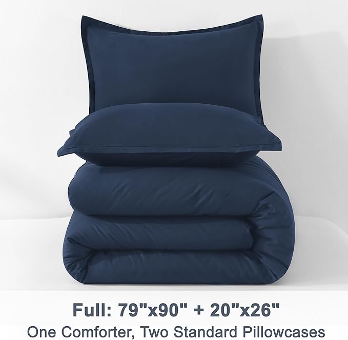 Litanika Navy Blue Comforter Full Size Set, 3 Pieces Lightweight Solid Bedding Comforter Set, All Season Fluffy Bed Set-Ruum Studio Home