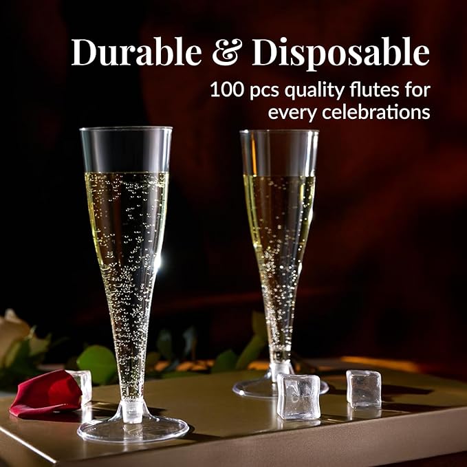 Prestee 100 Pack Clear Plastic Champagne Flutes - 4.5 oz Durable Disposable Champagne Glasses for Parties, Weddings, Toasting and Large Celebrations - Elegant Wine Glasses Stemware for Easy Cleanup-Ruum Studio Home