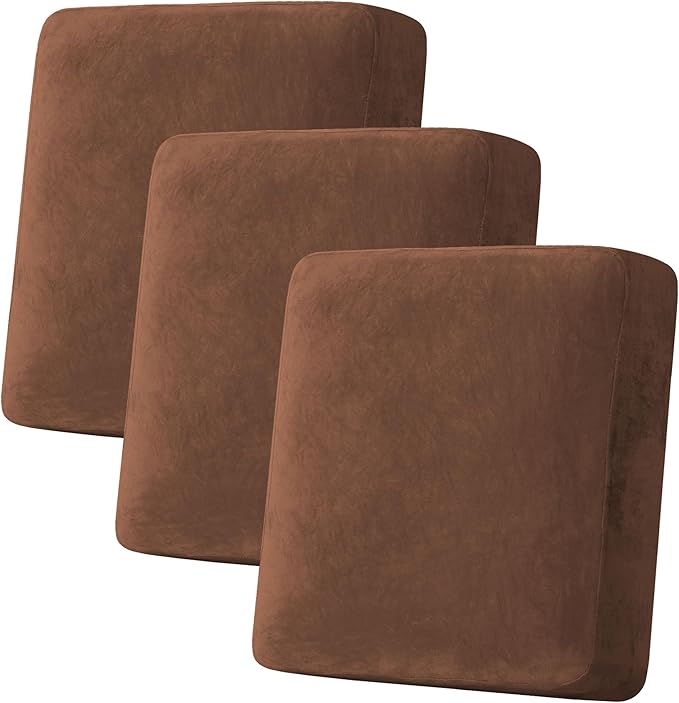 H.VERSAILTEX Velvet Stretch Couch Cushion Cover Plush Cushion Slipcover for Sofa Cushion Furniture Protector Seat Cushion Sofa Cover (3 Piece Sofa Cushion Covers, Caramel)-Ruum Studio Home