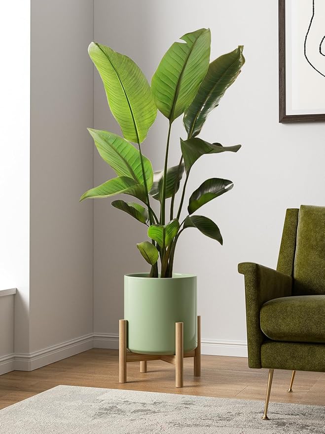 LE TAUCI 12 Inch Pots for Plants, Ceramic Large Plant Pot for Indoor Plants, Mid-Century Modern Planter Pot with Drainage Hole, Reactive Glaze Green-Ruum Studio Home