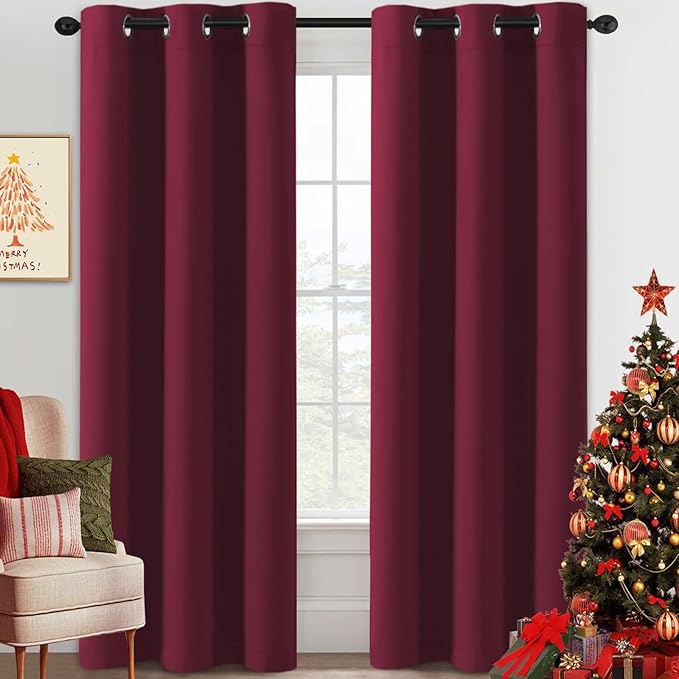 H.VERSAILTEX Christmas Curtains for Bedroom Thermal Insulated Room Darkening Living Room Curtains 84 Inch Long Grommet Privacy Protection Window Curtain Panels/Drapes for Nursery, 2 Panels, Burgundy-Ruum Studio Home