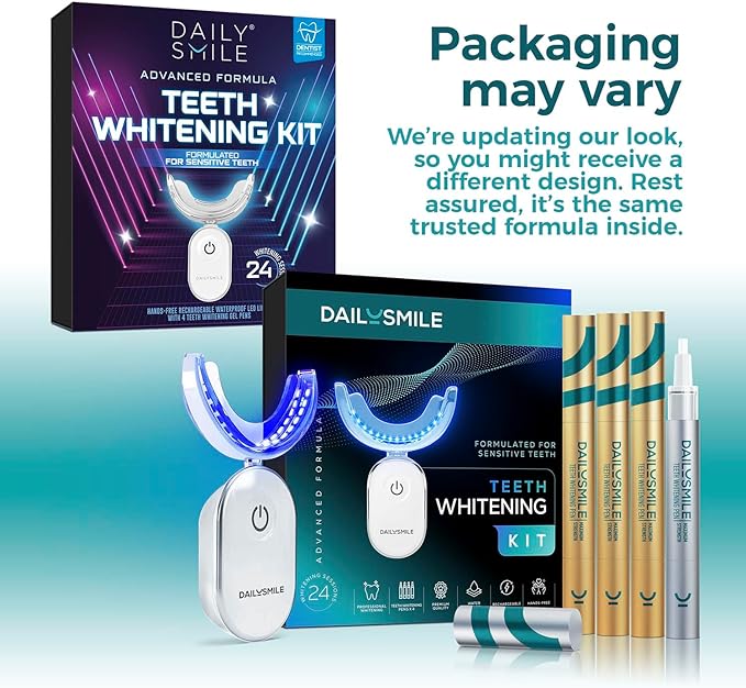 Teeth Whitening Kit with LED - Formulated for Sensitive Teeth, Hands-Free, Waterproof LED Light and 4 Gel Pens, Instant Results-Ruum Studio Home