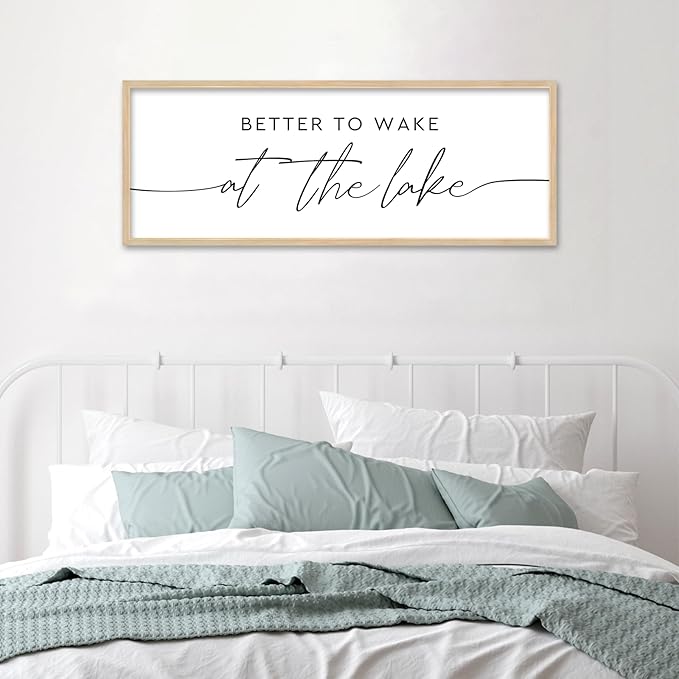 SRSZHIYUE Better To Wake At The Lake Wall Decor Above Bed Sign 40"×15" for Lake House Bedroom Over Bed Large Wood Framed Wall Hanging Art (Wood)-Ruum Studio Home