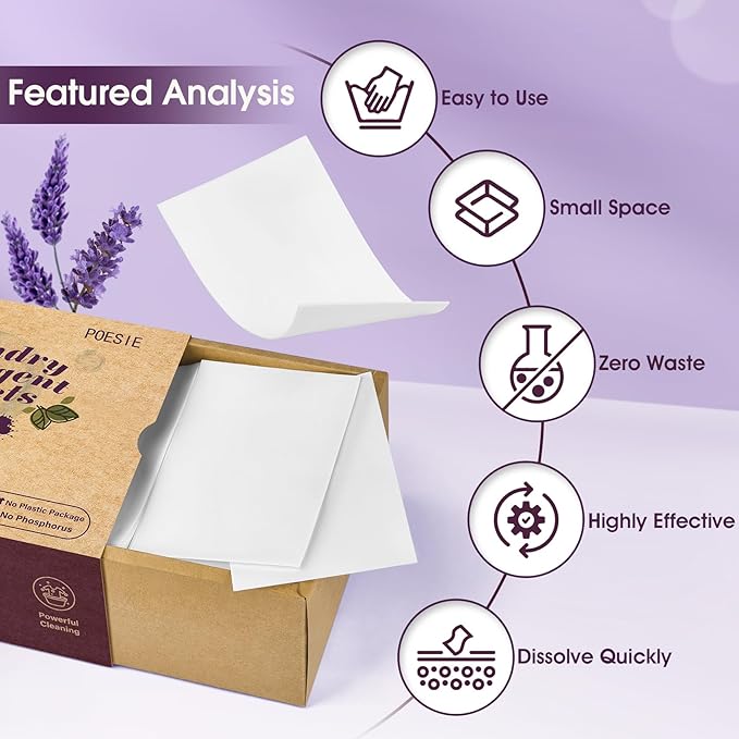 Poesie Laundry Detergent Sheets Lavender Scent 3 Pack 480 Sheets 240 Loads Laundry Strips No Plastic Jug Liquidless Travel Portable Laundry Detergent HE for Camping Dorm Life-Ruum Studio Home