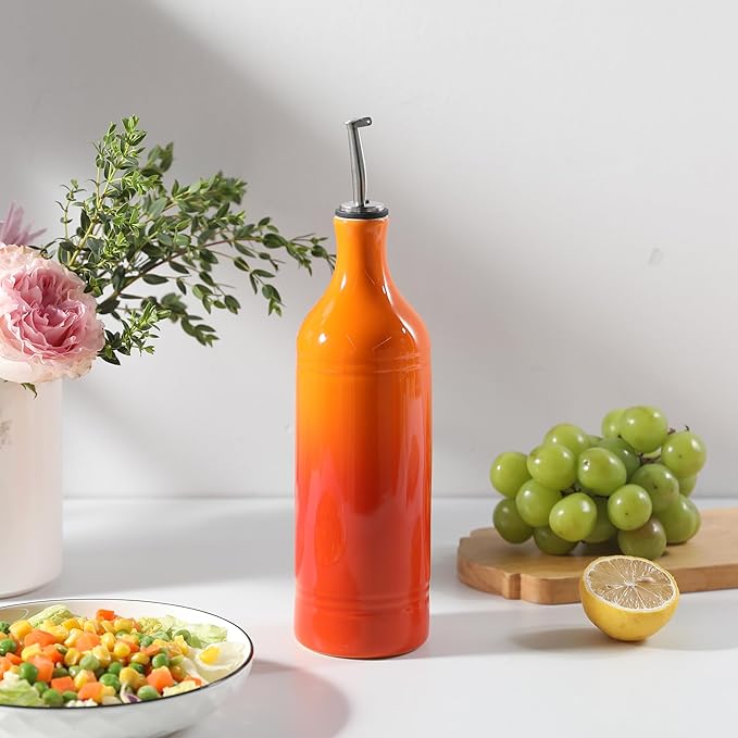 Sweejar Ceramic Olive Oil Dispenser Bottle, 20 Oz EVOO Oil and Vinegar Dispensing Bottle with Spout for Kitchen, Set of 1, 24 Fl Oz (Gradient Orange)-Ruum Studio Home