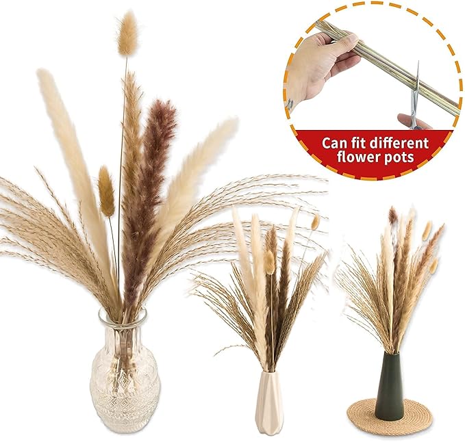 65PCS Pampas Grass Decor, Including pompas Floral, Reed Dried Grass and Bunny Tails Dried Flowers, Natural Dried Pampas Grass Bouquet for Boho Decor Wedding, Home Decoration-Ruum Studio Home