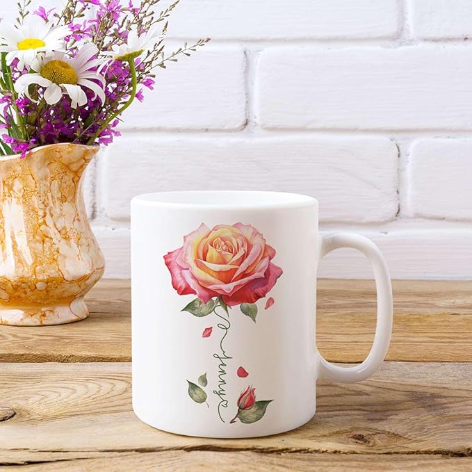 Novelty Rose Accent Cup For Girl, Personalized Rose Flower Coffee Mug 11oz 15oz, Customized Rose Lover Ceramic Cup With Name, Custom Flower Design Mug, Gift For Anniversary-Ruum Studio Home