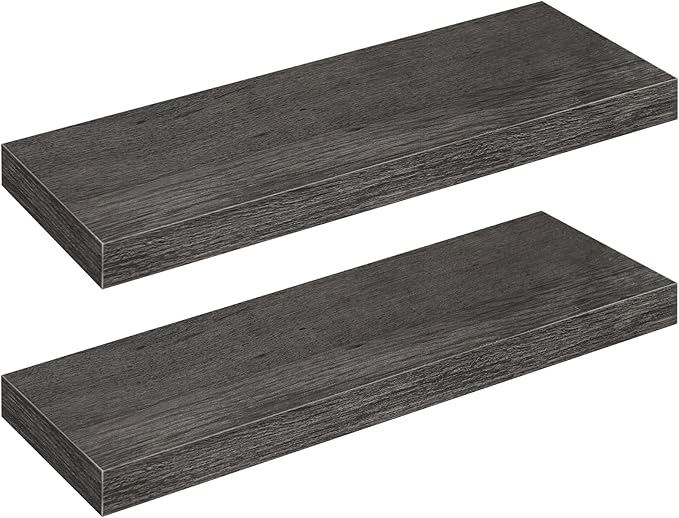 HOOBRO Floating Shelves for Wall, Wall Mounted Shelf Set of 2, 23.6" Hanging Shelf with Invisible Brackets, for Wall in Bathroom, Bedroom, Toilet, Kitchen, Living Room, Office, Charcoal Gray BC60BJ01-Ruum Studio Home