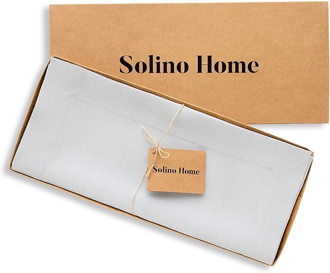 Solino Home Linen Table Runner 60 Inches - 100% Pure Linen Silver Cloud Table Runner 14 x 60 Inch Ideal for Dresser and Coffee Tables - Fall, Autumn, Thanksgiving - Fete-Ruum Studio Home