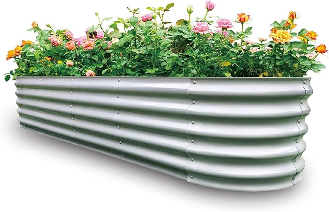Gardmax Galvanized Raised Garden Bed, Lightweight Planter Boxes Outdoor with Easy Assembly, Large Garden Bed for Vegetables, Fruits, Flower Silver 8FT-Ruum Studio Home