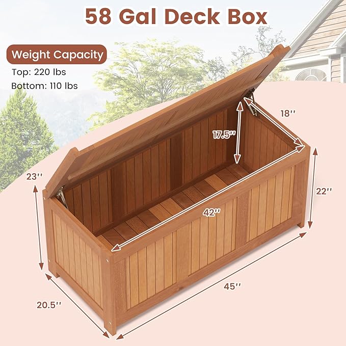 Tangkula 58 Gallon Wood Deck Box, 3-in-1 Patio Storage Bench Stool w/Flip Top for Cushions, Pool Supplies, Gardening Tools, Outdoor Container Chest for Garden, Backyard, Poolside-Ruum Studio Home