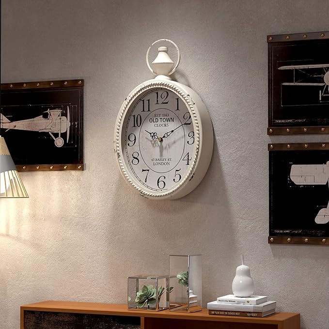 Menterry Small Retro Oval Wall Clock, Antique Old Design, White Vintage Style, Battery Operated Silent Decor Wall Clocks for Kitchen,Bedroom,Farmhouse,Bathroom (11.2" H x 6.7" W)-Ruum Studio Home