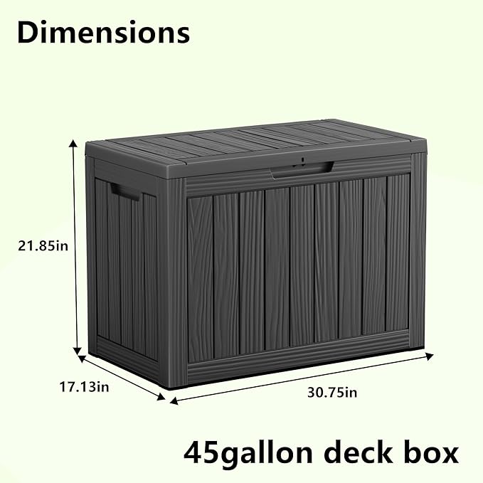Vixzen 45 Gallon Resin Deck Box, Lockable Outdoor Storage Box for Patio Cushions Storage Furniture,Garden Tools, Pool Supplies, Weatherproof and UV Resistant-Ruum Studio Home
