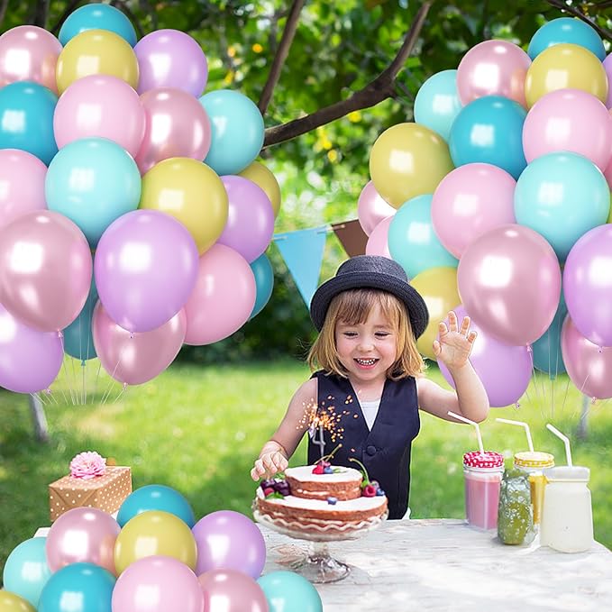 Pastel Balloons 60 Pcs Metallic Pink Purple Teal Blue Yellow Multicolor Latex Balloon Macaron Rainbow Pastel Color Party Balloons for Girls Birthday Baby Shower Bridal Wedding Party Decorations-Ruum Studio Home