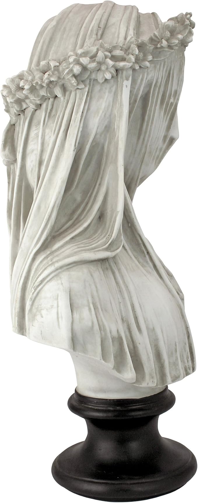 Design Toscano Veiled Maiden Indoor Bust Statue, 9 Inch Wide, 14 Inch Tall, Cast Stone Resin, Antiqued White Finish with a Black Painted Base-Ruum Studio Home